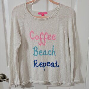 Lilly Pulitzer Resort White COFFEE BEACH REPEAT Danette Sweater Size Med